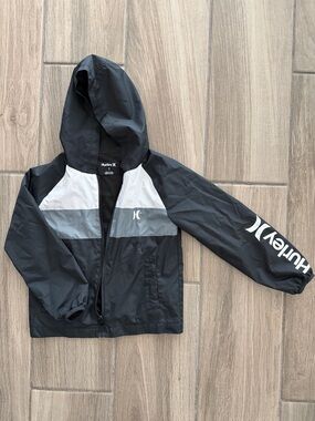 Hurley Black Hooded Kids Windbreaker with Gray & White Panels